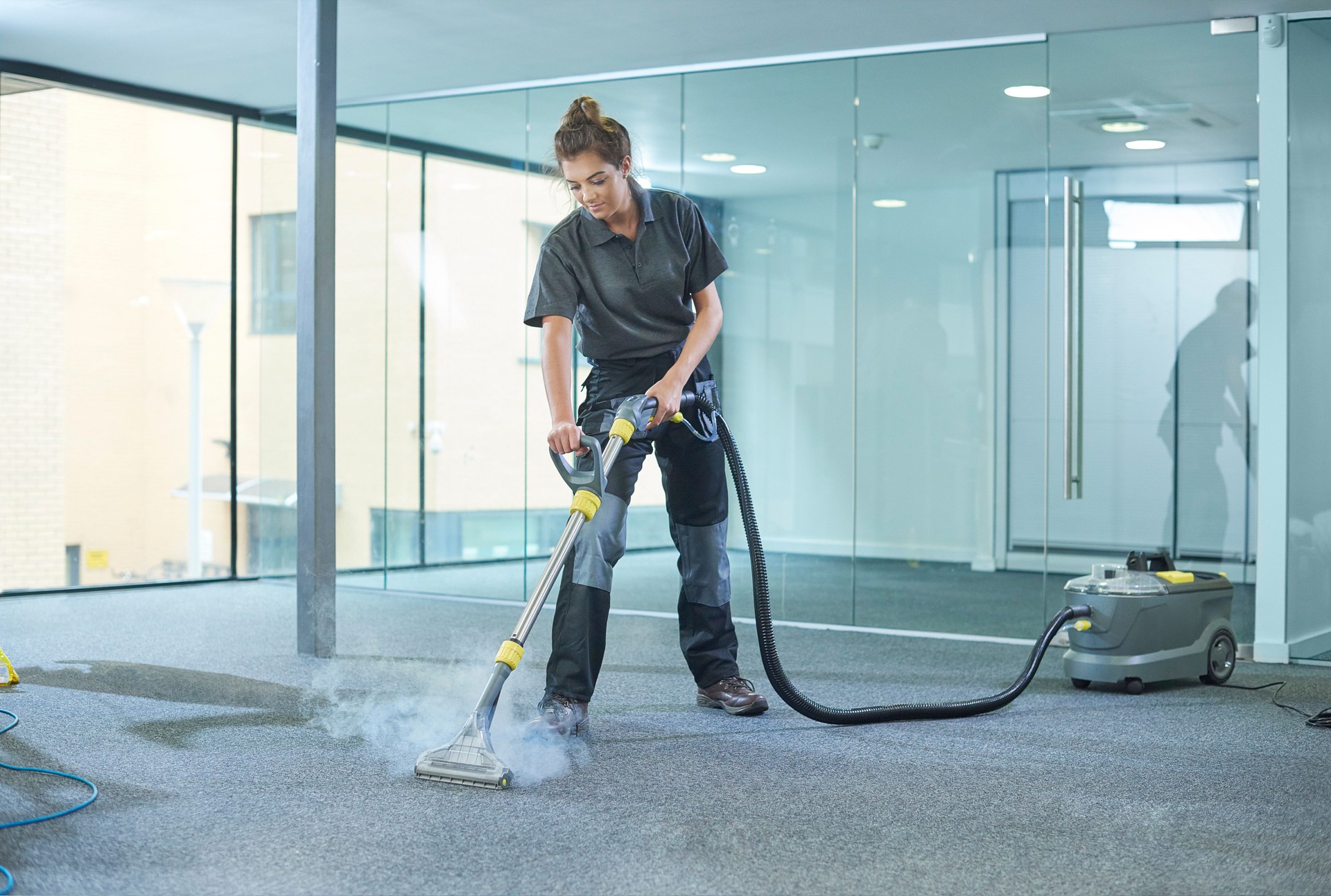 steam cleaning the office carpet